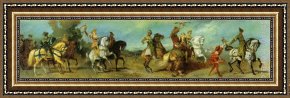 Der Jubil Framed Paintings - Der Jubil&auml;umszug Die Falkenjagd by Hans Makart