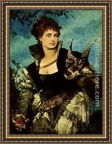 Emilie, Die Schwester Menzels Framed Paintings - Die Falknerin by Hans Makart