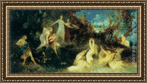 Diana And Acteon Framed Paintings - Die Jagd der Diana (Entwurf) by Hans Makart