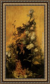 Totes Meer Mit Moabitergebirge, Abendstimmung Framed Paintings - Stilleben mit Rosen by Hans Makart