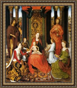The Mystic Marriage of St. Catherine Framed Paintings - The Mystic Marriage Of St. Catherine Of Alexandria (central panel of the San Giovanni Polyptch) by Hans Memling