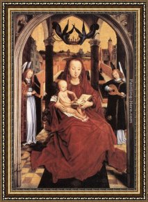 Virgin Enthroned with Angels Framed Paintings - Virgin and Child Enthroned with two Musical Angels by Hans Memling