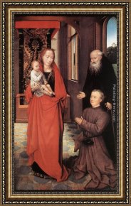 Virgin And Child Framed Paintings - Virgin and Child with St Anthony the Abbot and a Donor by Hans Memling