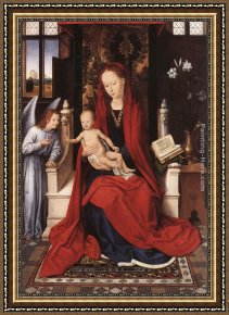 Virgin Enthroned with Angels Framed Paintings - Virgin Enthroned with Child and Angel by Hans Memling
