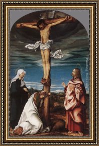 Penitent Magdalen Framed Paintings - Crucifix with Mary, Mary Magdalen and St John the Evangelist by Hans the elder Burgkmair