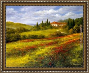 Heinz Scholnhammer Framed Paintings - Landscape with Poppies I by Heinz Scholnhammer