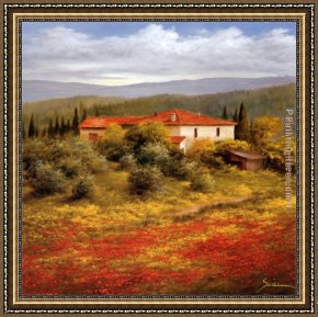 Heinz Scholnhammer Framed Paintings - Landscape with Poppies II by Heinz Scholnhammer