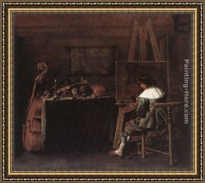 Painter in His Studio, Painting a Musical Company Framed Paintings - The Painter in his Studio by Hendrick Gerritsz Pot