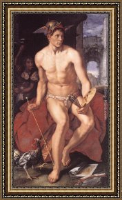 Jupiter And Mercury at Philemon And Baucis Framed Paintings - Mercury by Hendrick Goltzius