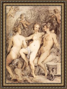 Bacchus And Ariadne Framed Paintings - Venus between Ceres and Bacchus by Hendrick Goltzius