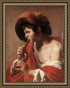 Boy Playing Flute Framed Paintings - Boy Playing Flute by Hendrick Terbrugghen