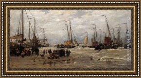 The Stone Breaker Framed Paintings - Pinks in the Breakers by Hendrik Willem Mesdag