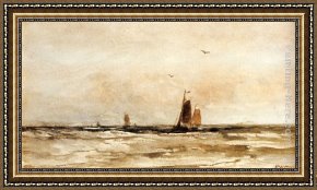 Seascapes Framed Paintings - Seascape by Hendrik Willem Mesdag