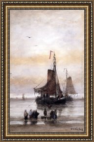 Arrival Framed Paintings - The Arrival Of The Fleet by Hendrik Willem Mesdag