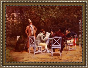 Receiving The News Framed Paintings - News From The Front by Henri Adolphe Laissement