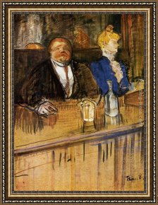Bohemians at The Caf Framed Paintings - At the Caf&eacute; The Customer and the Anemic Cashier by Henri de Toulouse-Lautrec