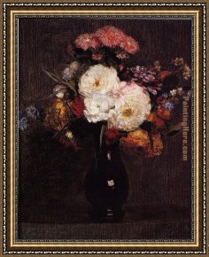 Caterina Cornaro, Queen of Cyprus Framed Paintings - Dahlias, Queens Daisies, Roses and Corn Flowers by Henri Fantin-Latour