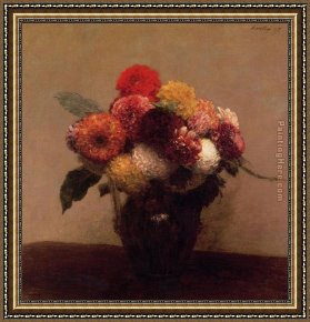 Caterina Cornaro, Queen of Cyprus Framed Paintings - Dahlias, Queens Daisies, Roses and Corn Flowers I by Henri Fantin-Latour
