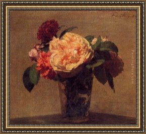 The Broken Vase Framed Paintings - Flowers in a Vase by Henri Fantin-Latour