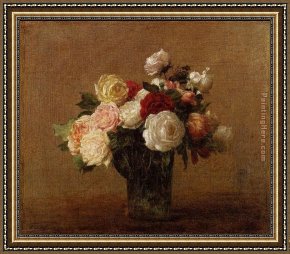 Violin And Glass Framed Paintings - Roses in a Glass Vase by Henri Fantin-Latour