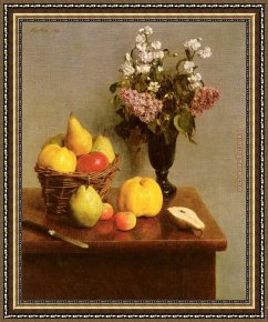 Flower of Life Framed Paintings - Still Life With Flowers And Fruit by Henri Fantin-Latour