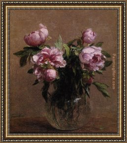 The Broken Vase Framed Paintings - Vase of Peonies by Henri Fantin-Latour