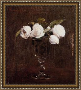 The Broken Vase Framed Paintings - Vase of Roses by Henri Fantin-Latour