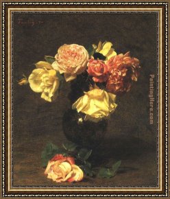 The White Rose Framed Paintings - White and Pink Roses by Henri Fantin-Latour