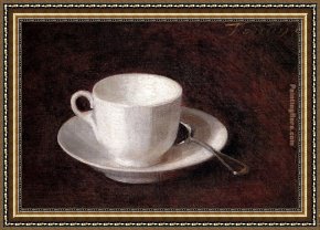 The Stirrup Cup Framed Paintings - White Cup And Saucer by Henri Fantin-Latour