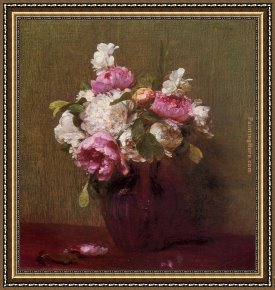 Park of Rose Framed Paintings - White Peonies and Roses Narcissus by Henri Fantin-Latour