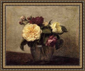 Composition II in Red Blue And Yellow Framed Paintings - Yellow and Red Roses by Henri Fantin-Latour