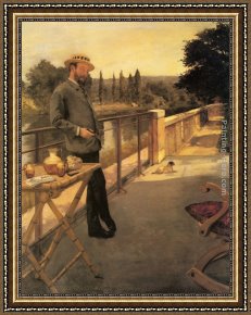 Henri Gervex Framed Paintings - An Elegant Man on a Terrace by Henri Gervex