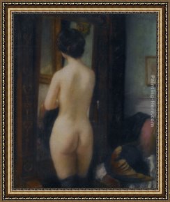 Henri Gervex Framed Paintings - Nu a la Psyche by Henri Gervex