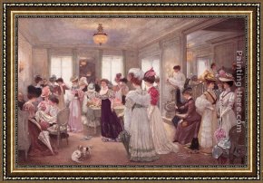 Henri Gervex Framed Paintings - "Cinq Heures Chez Paquin" by Henri Gervex