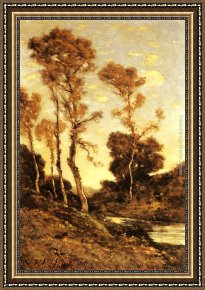 A River Landscape in Springtime Framed Paintings - Autumnal River Landscape by Henri-Joseph Harpignies