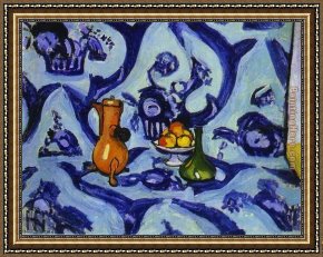 Musician's Table Framed Paintings - Blue Table-Cloth by Henri Matisse