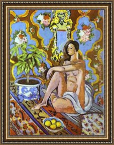 Figure Modern Framed Paintings - Decorative Figure  on an Ornamental Background by Henri Matisse