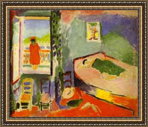 A Tavern Interior with a Bagpiper And a Couple Dancing Framed Paintings - Interior at Collioure by Henri Matisse