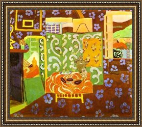 The Interior of a Tavern with Peasants Cavorting And Drinking Framed Paintings - Interior in Aubergines by Henri Matisse