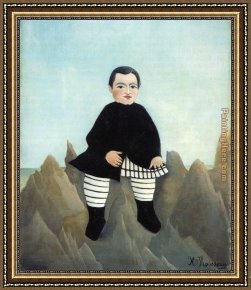 Henri Framed Paintings - Boy on the Rocks by Henri Rousseau