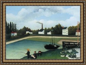 The Departure of The Fishing Fleet Framed Paintings - Family Fishing by Henri Rousseau