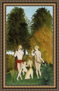 Henri Rousseau Framed Paintings - Happy Quartet by Henri Rousseau