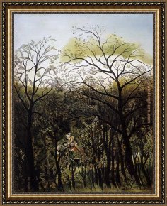 Abbey in an Oak Forest Framed Paintings - Rendezvous in the Forest by Henri Rousseau