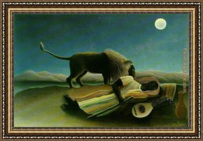 Sleeping Beauty Framed Paintings - Sleeping Gypsy by Henri Rousseau