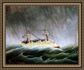 Storm Framed Paintings - The Boat in the Storm by Henri Rousseau