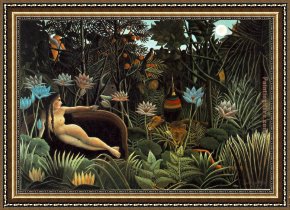 Street of Dreams Framed Paintings - The Dream by Henri Rousseau