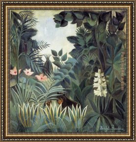 Henri Gervex Framed Paintings - The Equatorial Jungle by Henri Rousseau