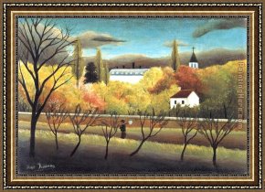 Henri Gervex Framed Paintings - The Orchard by Henri Rousseau
