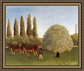 Cattle in a Pasture Framed Paintings - The Pasture by Henri Rousseau