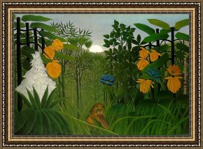 Henri Gervex Framed Paintings - The Repast of the Lion by Henri Rousseau